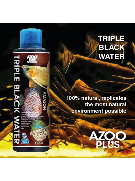 AZOO Plus Triple Black Water 250 mL | Concentrado de Aguas Negras para Acuarios de Agua Dulce